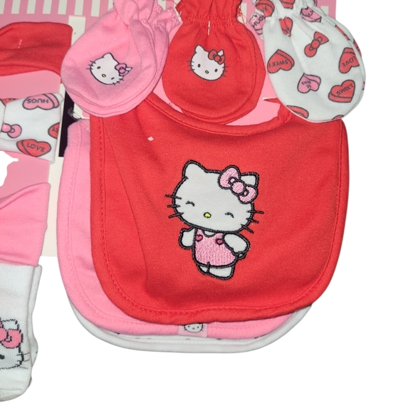 Hello Kitty 12pc Pink and Red Accessories Set - Socks-Mittens-Bibs-Headbands - Picture 3 of 6